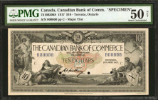CANADA. The Canadian Bank of Commerce. 10 Dollars, 1917. CH# 751-602-06S. Specimen. PMG About Uncirculated 50 Net. Previously Mounted.

PMG comments...