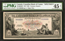 CANADA. The Canadian Bank of Commerce. 20 Dollars, 1917. CH# 751-602-08S. Specimen. PMG Choice Extremely Fine 45 Net. Previously Mounted.

The obver...