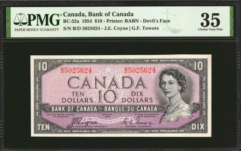 CANADA. Lot of (2). Bank of Canada. 2 & 10 Dollars, 1954. BC-30a & BC-32a. PMG C...