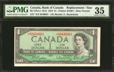 CANADA. Lot of (2). Bank of Canada. 1 Dollar, 1954. BC-37bA-i & BC-37dA. Replacements. PMG Choice Very Fine 35 & About Uncirculated 50.

Estimate: $...