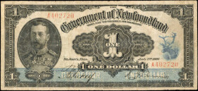 CANADA-NEWFOUNDLAND. The Government of Newfoundland. 1 Dollar, 1920. NF-12. Fine.

George V is depicted at the left and a native deer at the right. ...