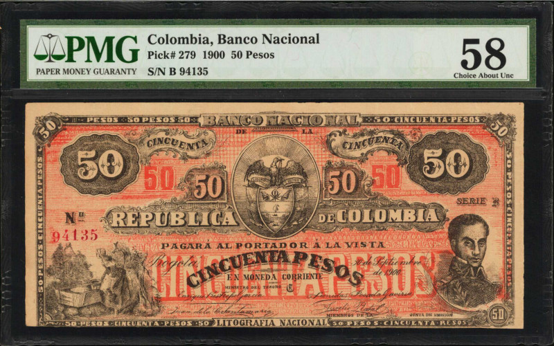 COLOMBIA. Banco Nacional de la Republica de Colombia. 50 Pesos, 1900. P-279. PMG...