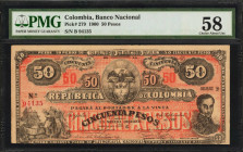 COLOMBIA. Banco Nacional de la Republica de Colombia. 50 Pesos, 1900. P-279. PMG Choice About Uncirculated 58.

Simon Bolivar is depicted at the bot...
