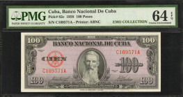 CUBA. Banco Nacional De Cuba. 100 Pesos, 1958. P-82c. PMG Choice Uncirculated 64 EPQ.

Estimate: $75.00 - $125.00