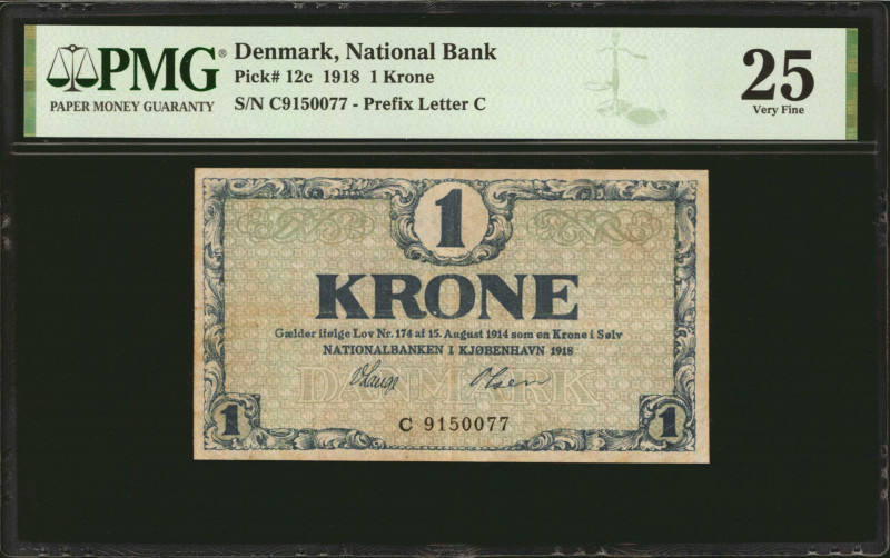 DENMARK. National Bank. 1 Krone, 1918. P-12c. PMG Very Fine 25.

Estimate: $80...