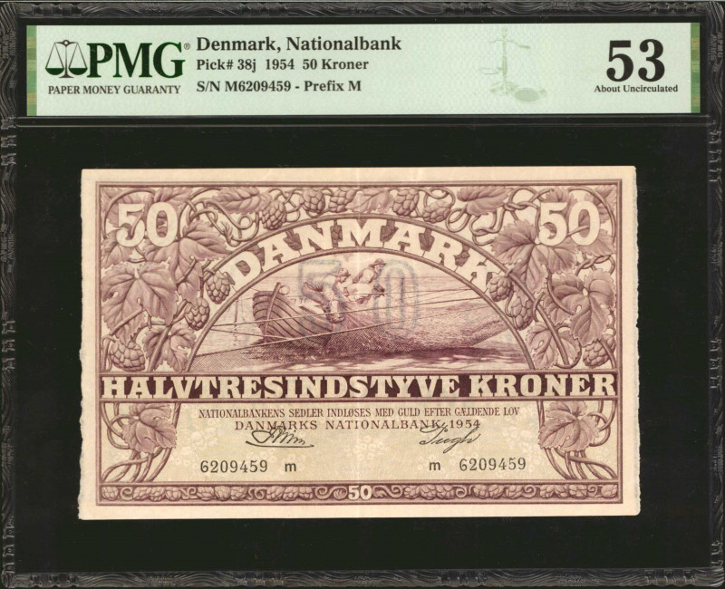 DENMARK. Danmarks Nationalbank. 50 Kroner, 1954. P-38j. PMG About Uncirculated 5...