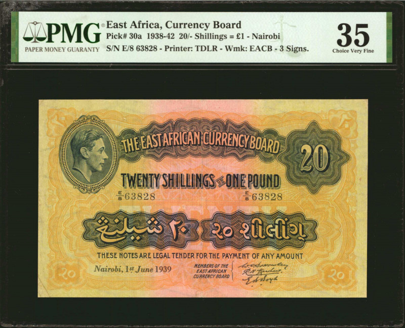 EAST AFRICA. The East African Currency Board. 20 Shillings, 1938-42. P-30a. PMG ...