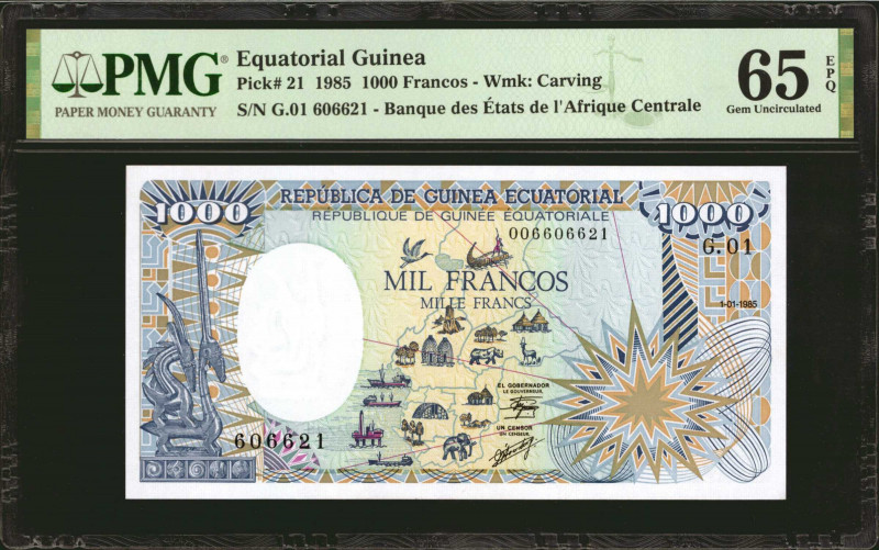 EQUATORIAL GUINEA. Republica de Guinea Ecuatorial. 1000 Francos, 1985. P-21. PMG...