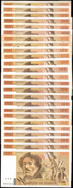 FRANCE. Lot of (25). Banque de France. 100 Francs, 1979-93. P-153. Fine to Extre...