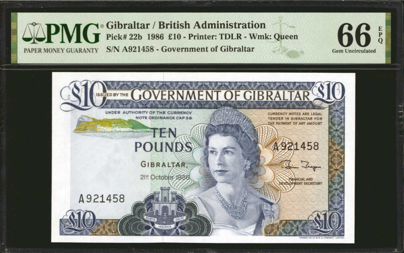 GIBRALTAR. Government of Gibraltar. 10 Pounds, 1986. P-22b. PMG Gem Uncirculated...