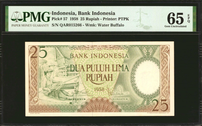 INDONESIA. Bank Indonesia. 25 Rupiah, 1958 Issue. P-57. PMG Gem Uncirculated 65 ...