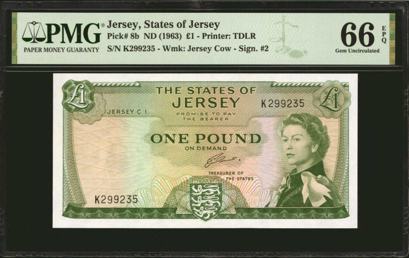 JERSEY. Lot of (2). The States of Jersey. 10 Shillings & 1 Pound, ND (1963). P-7...