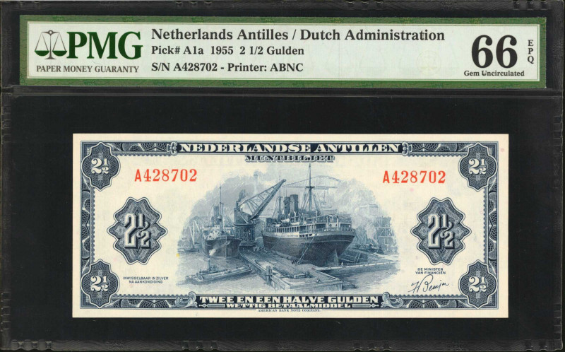 NETHERLANDS ANTILLES. Dutch Administration. 2 1/2 Gulden, 1955. P-A1a. PMG Gem U...