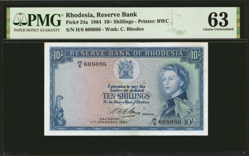 RHODESIA. Reserve Bank of Rhodesia. 10 Shillings, 1964. P-24a. PMG Choice Uncirc...