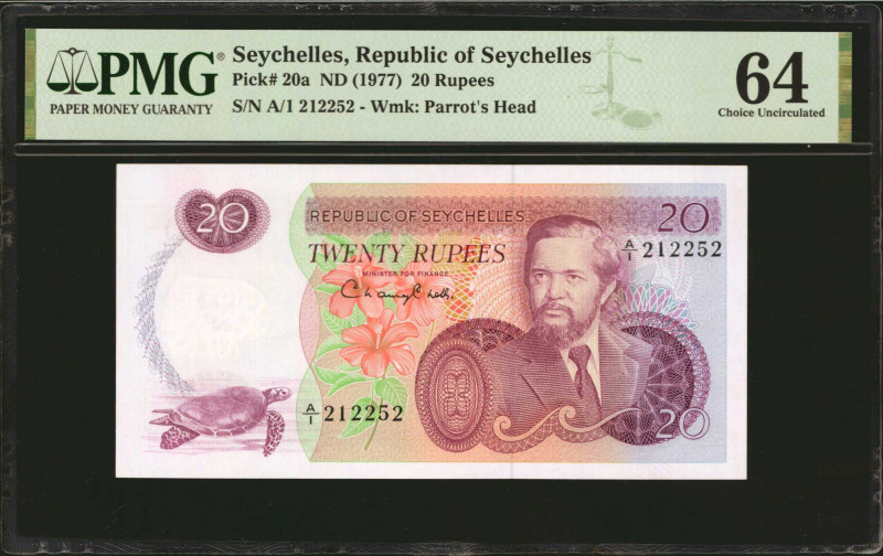 SEYCHELLES. Republic of Seychelles. 20 Rupees, ND (1977). P-20a. PMG Choice Unci...