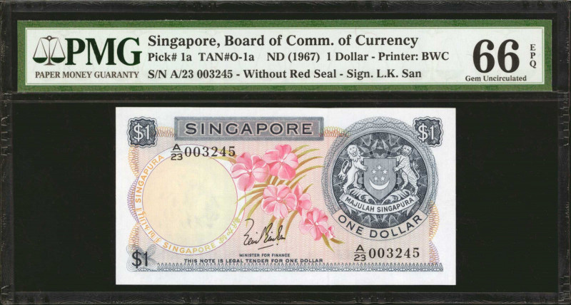 SINGAPORE. Lot of (3). Board of Commissioners of Currency. 1 & 5 Dollars, ND (19...