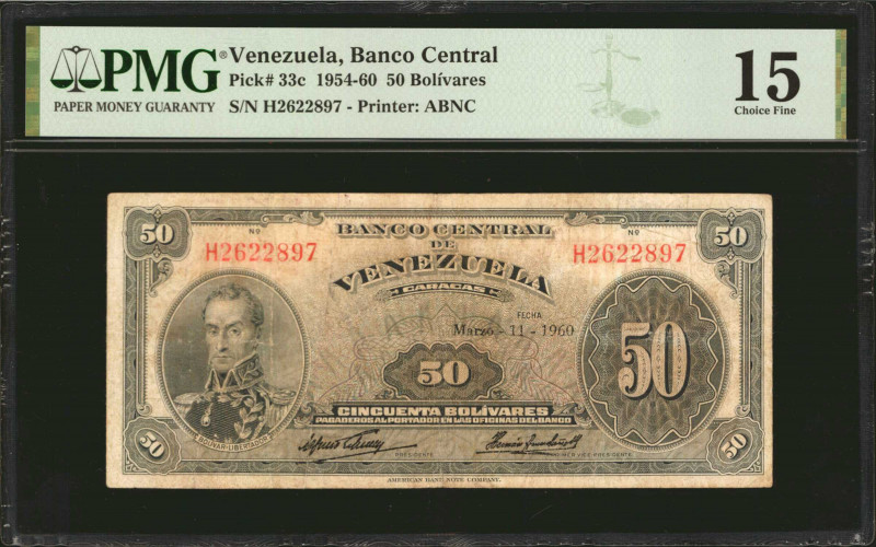 VENEZUELA. Banco Central de Venezuela. 50 Bolivares, 1954-60. P-33c. PMG Choice ...