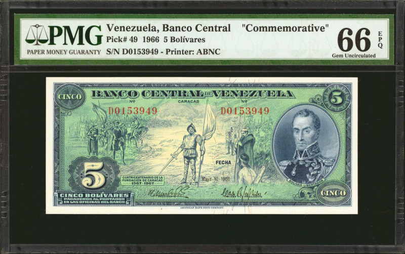 VENEZUELA. Banco Central de Venezuela. 5 Bolivares, 1966. P-49. Commemorative. P...