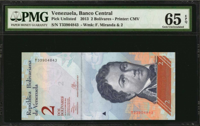 VENEZUELA. Banco Central. 2 Bolivares, 2013. P-Unlisted. PMG Gem Uncirculated 65...