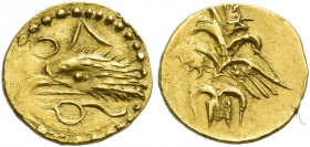 Locri Epizephiri 
1/10 stater circa 280, AV 0.91 g. OΛ Head of eagle l. with serpent in its beak. Rev. Winged thunderbolt. Jameson 447. Pozzi 795. SN...