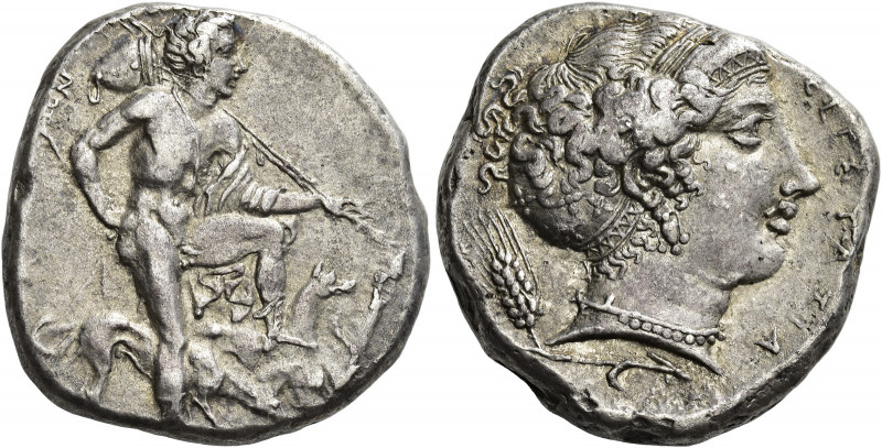 Segesta 
Tetradrachm circa 405-400, AR 16.29 g. EΓE ΣTAIΩN Aegestes, the city's...