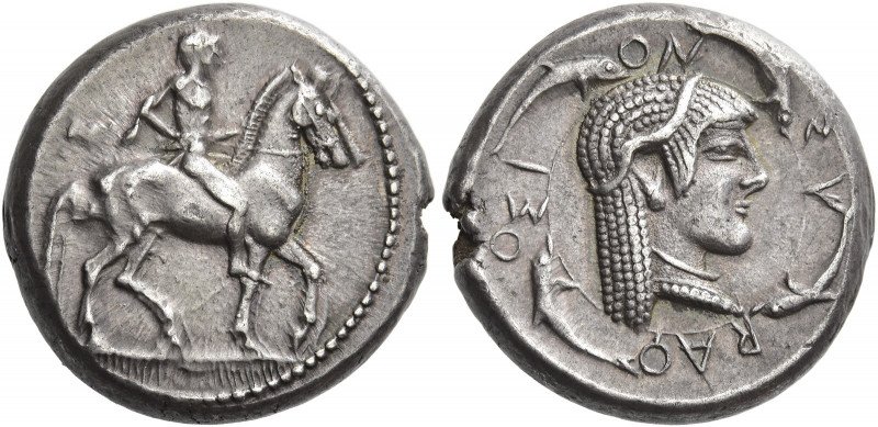 Syracuse 
Didrachm circa 485-478, AR 8.91 g. Nude rider on horse pacing r., lea...