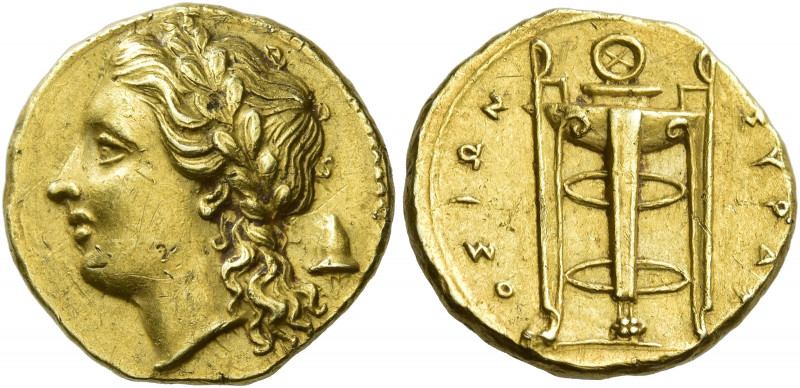 Syracuse 
25 litrae circa 317-289, EL 3.58 g. Laureate head of Apollo l.; behin...