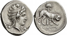 The Carthaginians in Sicily and North Africa 
Tetradrachm, uncertain mint in Sicily circa 320-310, AR 16.99 g. Female head r., wearing oriental tiara...