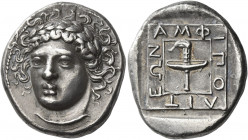 Amphipolis 
Tetradrachm circa 369-368, AR 16.26 g. Laureate head of Apollo facing slightly l. Rev. AMΦ – IΠO – ΛIT – EΩN within raised linear square ...