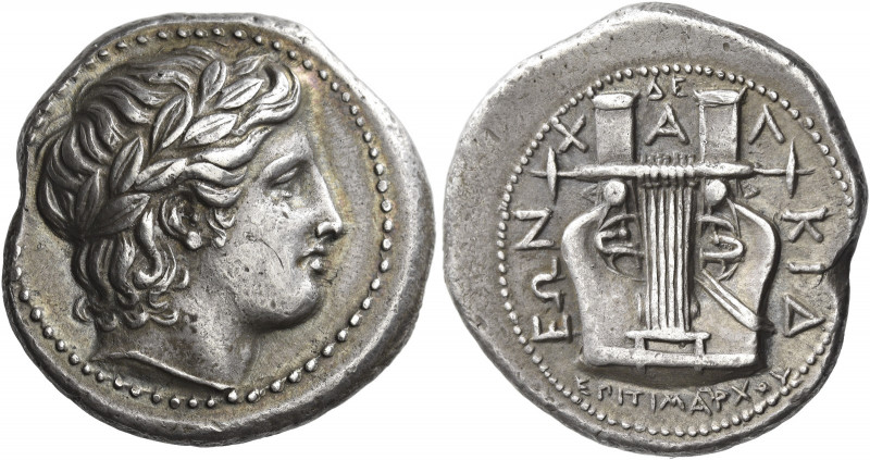Olynthus, the Chalcidian League 
Tetradrachm circa 370-367, AR 14.44 g. Laureat...