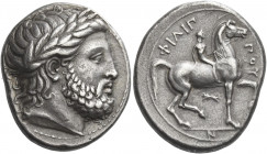 Philip II, 359 – 336 and posthumous issues 
Tetradrachm, Pella circa 342/1-337/6, AR 14.44 g. Laureate head of Zeus r. Rev. ΦIΛIΠ – ΠOY Horseman ridi...