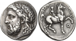Philip II, 359 – 336 and posthumous issues 
Tetradrachm, Pella circa 323-315, AR 14.25 g. Laureate head of Zeus l. Rev. ΦIΛIΠ – ΠOY Horseman riding r...