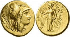 Alexander III, 336 – 323 and posthumous issues 
Distater, Amphipolis circa 336-323, AV 17.18 g. Head of Athena r., wearing triple-crested Corinthian ...