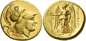 Alexander III, 336 – 323 and posthumous issues 
Stater, Sidon 327-326 (year 7 of Abdalonymos), AV 8.63 g. Head of Athena r., wearing triple-crested C...