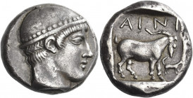Aenus 
Tetradrachm circa 463/2-462/1, AR 16.52 g. Head of Hermes r., wearing petasus with pelleted brim. Rev. AI – NI Goat standing r.; in lower r. f...