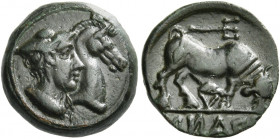 Krannon 
Chalkous first half of IV century BC, Æ 2.18 g. Head of Thessalos r., wearing petasus; to his r., head of bridled horse r. Rev. ΚΡΑΝΝ retrog...