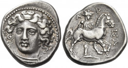 Larissa 
Drachm circa 380-365, AR 6.06 g. Head of the nymph Larissa facing, turned slightly to l., wearing ampyx, earring and simple necklace. Rev. Λ...