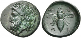 Melitaia 
Chalkous 400-350, Æ 2.14 g. Laureate head of Zeus l.; in r. field, thunderbolt. Rev. Μ – E / Λ – Ι Bee. Rogers 398. Traité 473 and pl. CCLX...