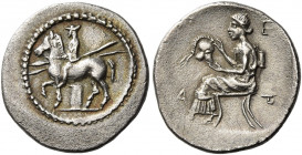 The Perrhaiboi 
Trihemiobol circa 450-430, AR 1.39 g. Thessalian horseman advancing l., with petasus and chlamys, holding two spears; below, altar. R...
