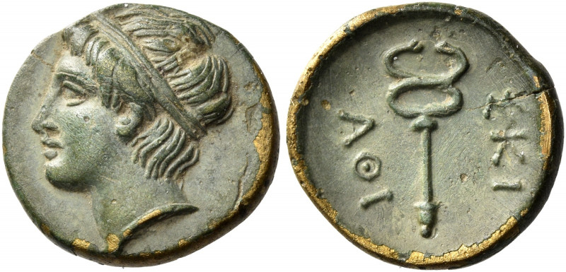 Islands off Thessaly, Skiathos 
Chalkous circa 350-344, Æ 1.81 g. Male head l.,...