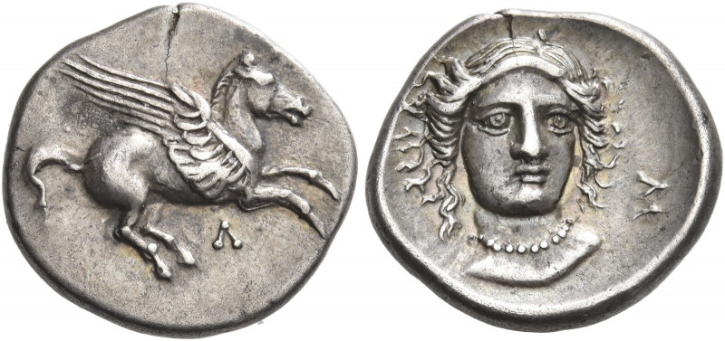 Acarnania, Leucas 
Drachm circa 380-350, AR 2.76 g. Pegasus flying r.; below, Λ...