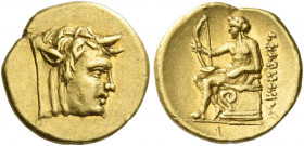 Acarnanian League. Federal coinage
1/4 stater, Leucas circa 250, AV 2.13 g. Head of the river-god Acheloos r. Rev. ΑΚΑΡΝΑΝΩΝ Apollo, nude but for dra...