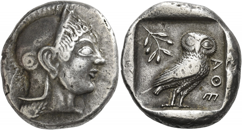 Attica, Athens 
Tetradrachm, Civic mint circa 510-500/490, AR 17.09 g. Head of ...