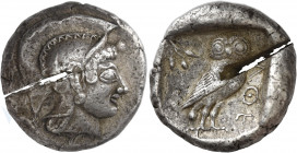Attica, Athens 
Tetradrachm, Civic mint circa 510-500/490, AR 17.38 g. Head of Athena r., wearing crested Attic helmet and earring; on forehead, larg...