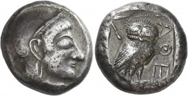 Attica, Athens 
Tetradrachm circa 500-480, AR 17.87 g. Head of Athena r., wearing crested Attic helmet and earring. Rev. AΘΕ Owl standing r. with clo...