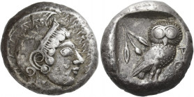 Attica, Athens 
Tetradrachm, Attic mint circa 500-480, AR 17.37 g. Head of Athena r., wearing crested Attic helmet and earring. Rev. AΘΕ Owl standing...
