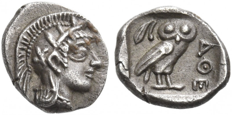 Attica, Athens 
Hemiobol circa 450-430, AR 0.34 g. Head of Athena r., wearing c...