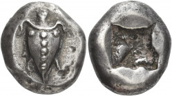 Islands off Attica, Aegina 
Stater circa 530-510, AR 12.22 g. Sea turtle, with three dots on collar and row of dots down its back. Rev. Deep incuse s...
