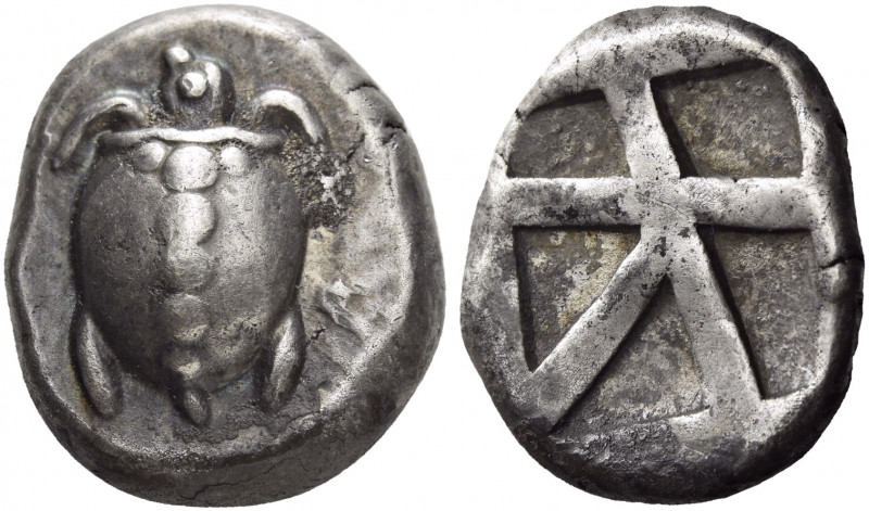 Islands off Attica, Aegina 
Stater circa 500–480, AR 12.38 g. Sea-turtle with h...