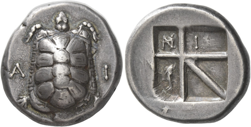 Islands off Attica, Aegina 
Stater circa 350, AR 12.26 g. A – I Tortoise seen f...